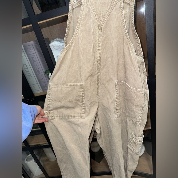 Vintage 2000 Old Navy Overalls corduroy khaki beige long adjustable y2k utility - Picture 8 of 9